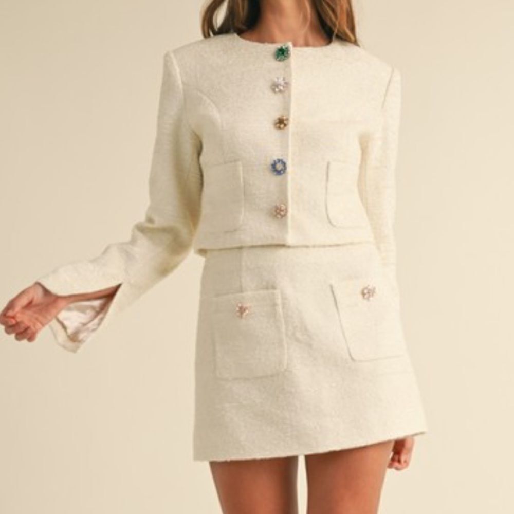 952. TWEED SKIRT AND JACKET SET WITH JEWEL BUTTONS!!